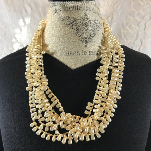 Faux Pearl Multi Strand Statement Necklace - Picture 5 of 5